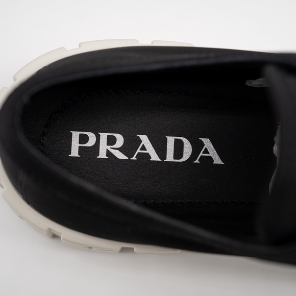 size 40eu 10 US Prada Double Wheel Platform Sneaker Black Nylon White - Picture 12 of 15